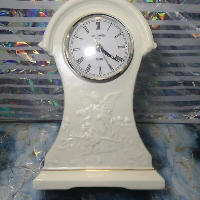 Wm. Widdop Large Cream Angel Gabriel And Children Porcelain Quartz Mantle Clock - Image 1 of 4