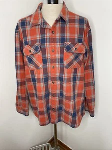 Duluth Trading Co. Men's Flannel Plaid Shirt Button Down Size XL  Orange Grey - Picture 1 of 7