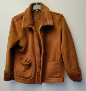 Brandon Thomas Womens Brown Suede Long Sleeve Fur Trim Reversible Coat Size M - Picture 1 of 12