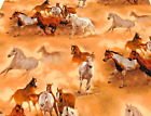 1+ Yd Galloping Horses Western Cotton Fabric Springs 21846 "Run Wild Run Free"