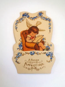 VINTAGE GERMAN STAND UP VALENTINE A TOKEN OF AFFECTION SMALL BOY/DOVE - Picture 1 of 4