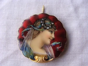ART NOUVEAU SWISS 18K YELLOW GOLD ENAMEL BROOCH - Picture 1 of 7
