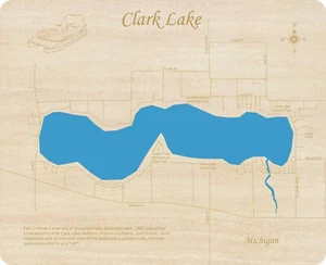 Clark Lake, MI - Mapa de madera cortada con láser | Arte de pared | Hecho a pedido - Imagen 1 de 6
