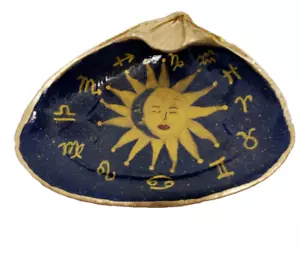 Shell Zodiac Large Hand Painted Sun Moon Gold leaf trim-Yin & Yang - Picture 1 of 4