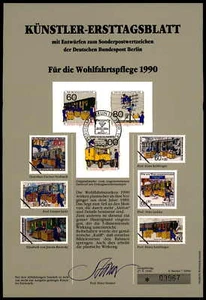 BERLÍN ARTISTA ETB 1990/7 BIENESTAR ARTISTA PRIMER DÍA HOJA LTD. EDICIÓN - Imagen 1 de 2