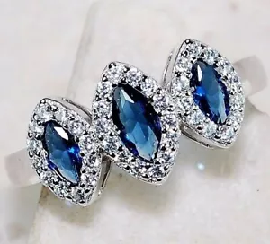2CT Treated Blue Sapphire & Topaz 925 Sterling Silver Ring Sz 7 MK1-6 - Picture 1 of 2