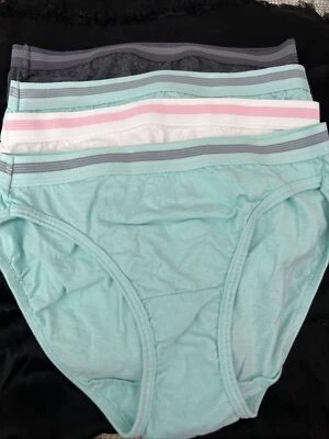 Fruit of the loom￼ hipster Four pair￼ 100% cotton size 5 Aqua White And Gray￼ - Image 1 of 2
