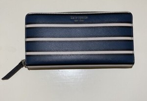 Kate Spade Cameron York Stripe Large Slim Bifold Wallet Blue Multi