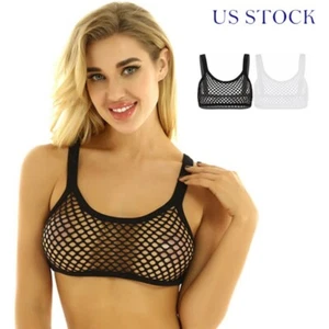 Women Sexy See Through Fishnet Cami Crop Top Tank Vest Tops Bralette Underwear - Picture 1 of 12