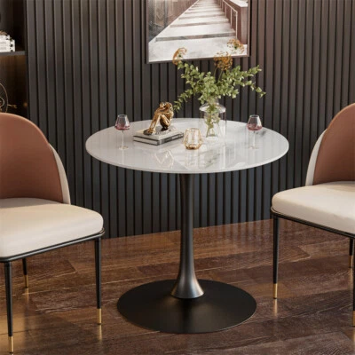 High Gloss Marble Dining Table w/ Tulip Pedestal Small kitchen Table 2-4 People - Image 1 of 4
