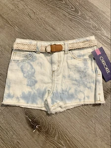 Girls Blue Light Wash Denim Jean Shorts Size (S) Small 6/6X Belted NEW Teens - Picture 1 of 10