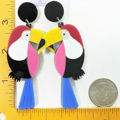 nuevos pendientes acrílicos pájaro tucán pico amarillo GRANDES Foto 1 de 3