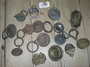 JOB LOT OF ANTIQUE/VINTAGE PRESSED STEEL & BRASS DRAWER HANDLES - Picture 1 of 1