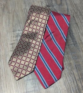 Lands' End Lot Of 2 Luxury 100% Silk Neck Ties Red/Blue Striped & Gold/Maroon - Picture 1 of 7