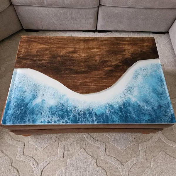 36"x24" Ocean Wave Resin Epoxy Wood Center Dining Table Kitchen Slab Furniture - Image 1 of 4