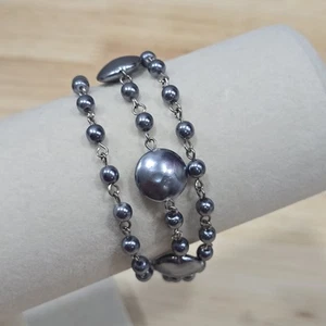 Premier Designs 7" Silver Simulated Pearl Bead Silver Tone Chain Bracelet - Picture 1 of 7