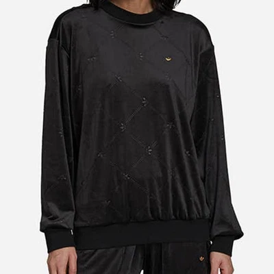 NEW Adidas Decadent Velvet Sweater Black Gold Logo Size Medium H18042 Sweatshirt - Image 1 of 4