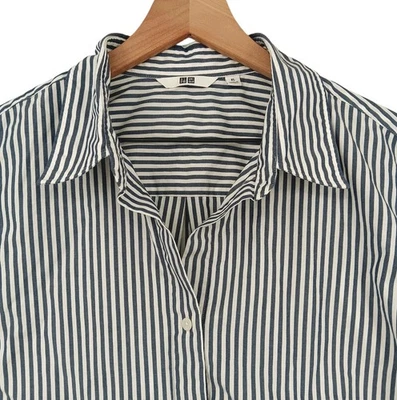 Camisa Uniqlo Mujer XL Gris Rayas Algodón Suelta Abotonada Ligera Preppy Foto 1 de 4