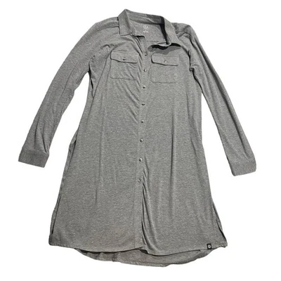 Vestido Camisa Treasure & Bond Feminino Médio Botão Decote V Manga Longa Fenda Cinza - Imagem 1 de 4