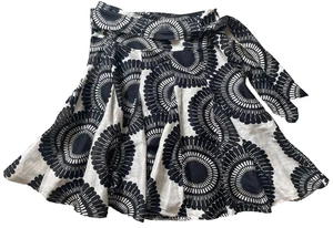 MONSOON Linen/Silk Midi Flared Floaty Skirt Tie Waist Lined Black/White Size 14 - Picture 1 of 12