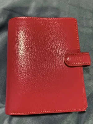 FILOFAX POCKET FINSBURY -GRAINED CHERRY RED LEATHER-UNUSED BUT FAULY-SEE LISTING - Image 1 of 4