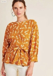 Top Anthropologie Ámbar Manga Dolman Talla Pequeña Dorado Floral Corbata Cinturón Nuevo $78 Etiqueta - Imagen 1 de 7