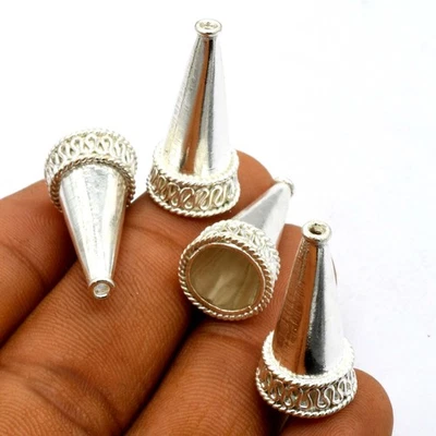 2 Pcs 28X14mm Bali Cone Cap Sterling Silver Plated Jewelry Making - image 1 of 4