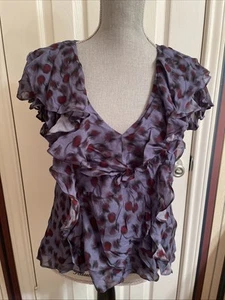 J. Crew Red Gray Lightweight Chiffon Sleeveless Ruffle Lined Blouse Large - Picture 1 of 10