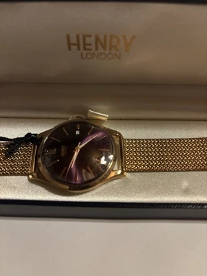 Relógio HENRY LONDRES, HL39-M-0078 Hampstead mostrador roxo pulseira de malha ouro rosa - Imagem 1 de 4