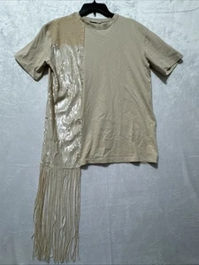 Zara Sequin Contrast Tunic T-shirt with Fringe Sz. S - Picture 1 of 7