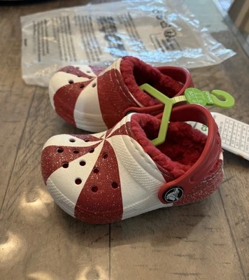 Crocs Toddler Baby Candy Cane Classic Lined Clogs Shoes C5 NWT Christmas New - Image 1 of 4