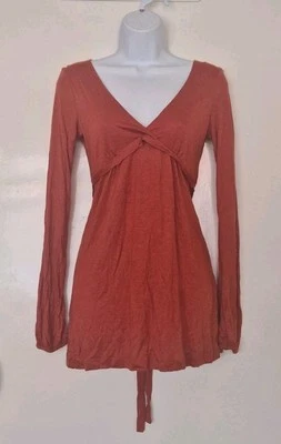 La Redoute Creation Rust Red Wrap V- Neck Tie Back Long Sleeve Tunic Top 10/12 - Image 1 of 4