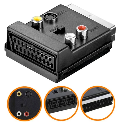 Scart Adapter AV TV Skart Stecker 3x RCA Cinch Buchse DIN Buchse IN/OUT S-Video - Bild 1 von 4