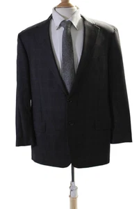 Hickey Freeman Mens Plaid Two Button Blazer Jacket Black Blue Wool Size 44 Regul - Picture 1 of 10