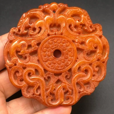 Редкий Китай красный старый нефрит ручной резьбы * Дракон и Феникс * подвеска N29 - Изображение 1 из 4