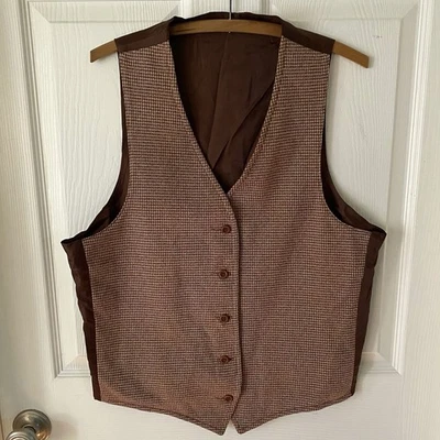 Vintage Mod Union Made Reversible Brown Polyester Houndstooth Men’s Vest - Image 1 of 4