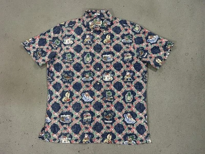 Reyn Spooner Shirt Mens Medium Blue Mele Kalikimaka Reverse Print Holiday Santa - Image 1 of 4