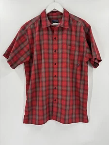 Patagonia Button Down Shirt Mens Large Red Tartan Plaid Short Sleeve Casual Logo - Picture 1 of 16
