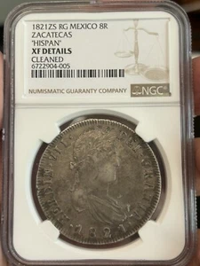 1821 Zs RG Mexico 8 Reales Zacatecas Mint Silver Coin NGC - Picture 1 of 2