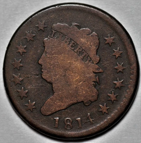 1814 Classic Head Large Cent - Plain 4 - US 1c Copper Penny Coin - L37 Cover