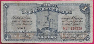 MEXICO 1 PESO 1915 SERIE B 120329,ESTADO LIBRE Y SOBERANO DE MEXICO,AT CENTER TH - Picture 1 of 2