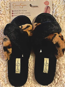 womens Leopard slippers plush cross slide Jessica Simpson Size XL 9/10 - Picture 1 of 2
