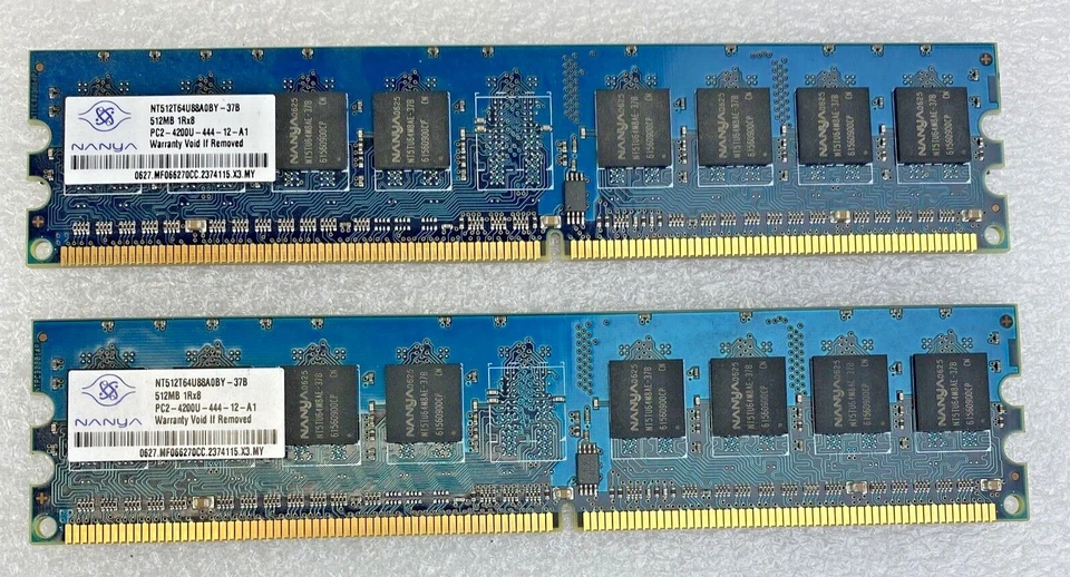2x 512MB Nanya NT512T64U88A0BY-37B 4200U 1Rx8 DDR2 PC desktop memory RAM - Image 1 of 4