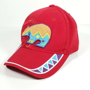 ADULT BASEBALL HAT CAP ADJUSTABLE STRAP BEAR LOGO MADE IN USA RED NATURE - Picture 1 of 8