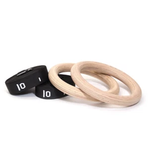 ANILLOS DE GIMNASIO DE MADERA PIT BULL - AGARRE DE 1 1/4" - CORREAS NUMERADAS DE 18'; SE AJUSTA RÁPIDAMENTE - Imagen 1 de 4