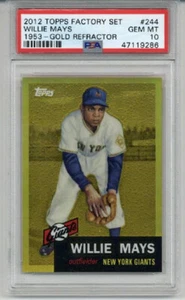 2012 TOPPS FACTORY SET 1953 GOLD REFRACTOR #244 WILLIE MAYS CARD GIANTS PSA 10 - Picture 1 of 2