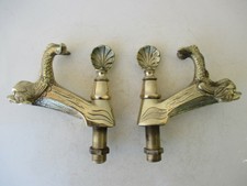True Vintage Pair Brass Tap 1/2 Standart Beautiful Fish Shape to Wash Basin Sink