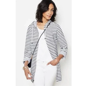 J Jill Mariner gestreifte Jacke mit Kapuze Damen Größe XS blau weiß Baumwolle maritim - Bild 1 von 11