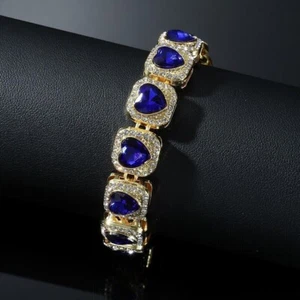 9Ct Heart Shaped Lab-Created Sapphire Women's Bracelet 14K Yellow Gold Finish - Picture 1 of 4