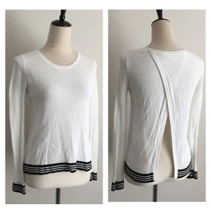 RAG & BONE White Black Trim Perforated Knit Overlay Cut Back Sweater Womens XS - Picture 1 of 16